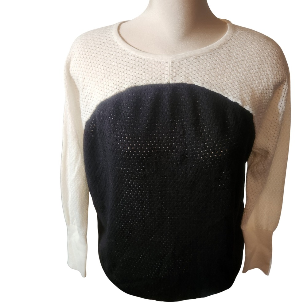 Nylon 76 White Black Mesh Knit Sweater Top‎ Size M